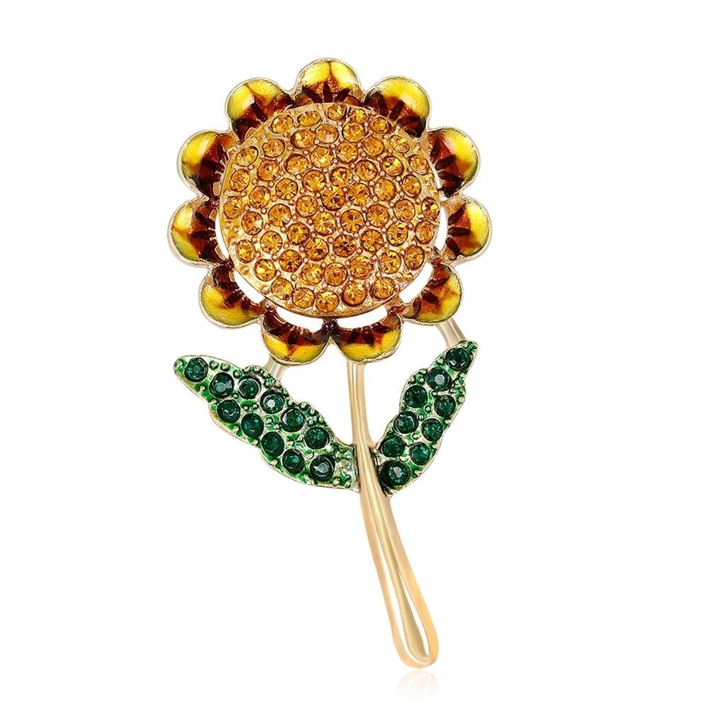 Fashion Shiny Rhinestone Sunflower Enamel Women Collar Brooch Pin Jewelry Gift Image 2