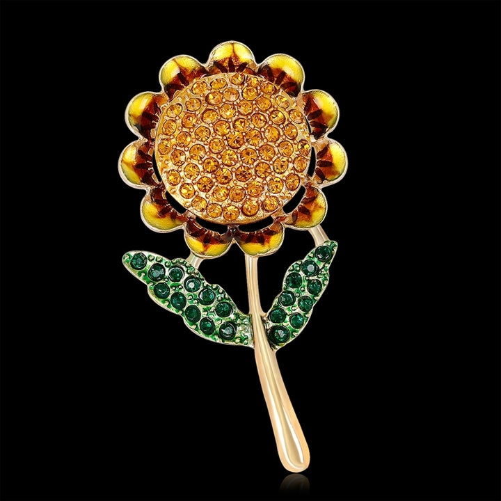 Fashion Shiny Rhinestone Sunflower Enamel Women Collar Brooch Pin Jewelry Gift Image 3