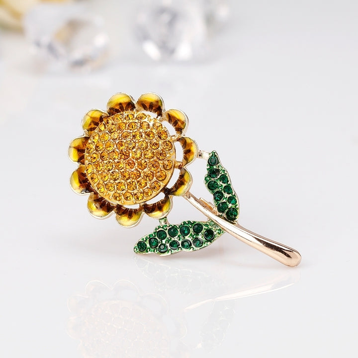 Fashion Shiny Rhinestone Sunflower Enamel Women Collar Brooch Pin Jewelry Gift Image 4