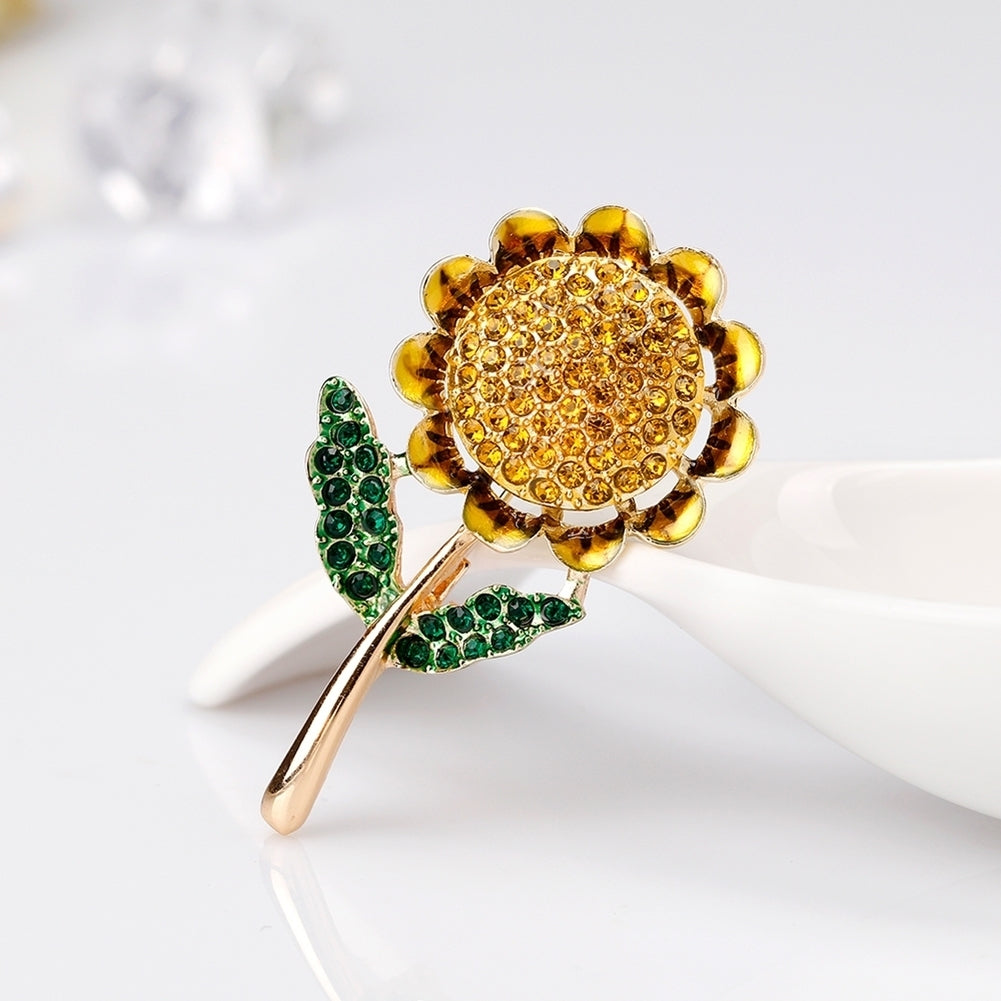 Fashion Shiny Rhinestone Sunflower Enamel Women Collar Brooch Pin Jewelry Gift Image 4