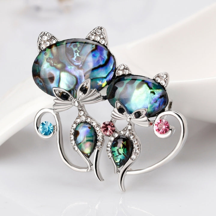 Fashion Women Couple Cat Brooch Pin Rhinestone Inlaid Badge Hat Bag Dress Decor Image 1