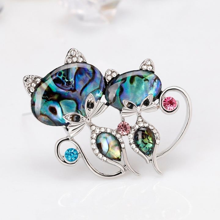 Fashion Women Couple Cat Brooch Pin Rhinestone Inlaid Badge Hat Bag Dress Decor Image 4