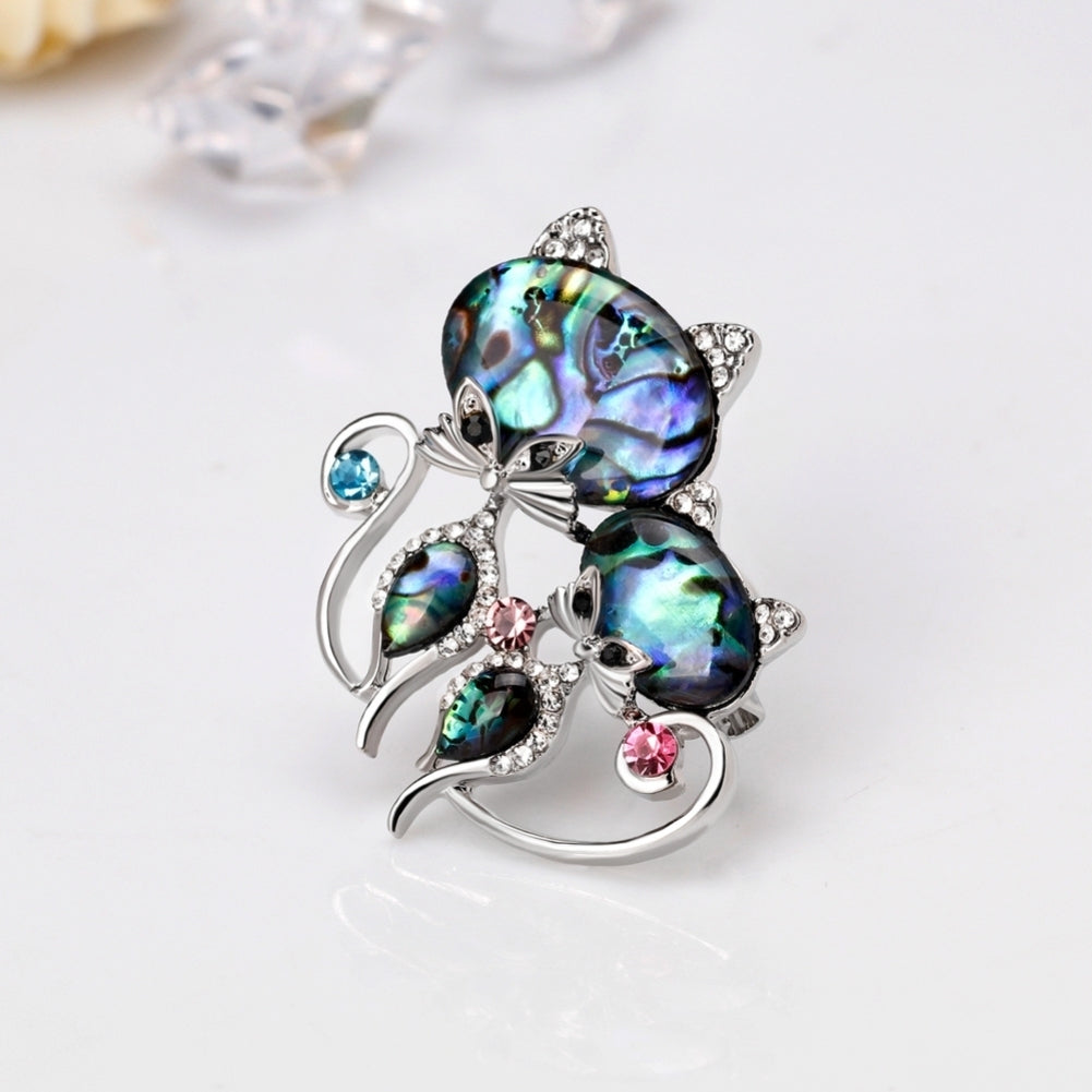 Fashion Women Couple Cat Brooch Pin Rhinestone Inlaid Badge Hat Bag Dress Decor Image 6