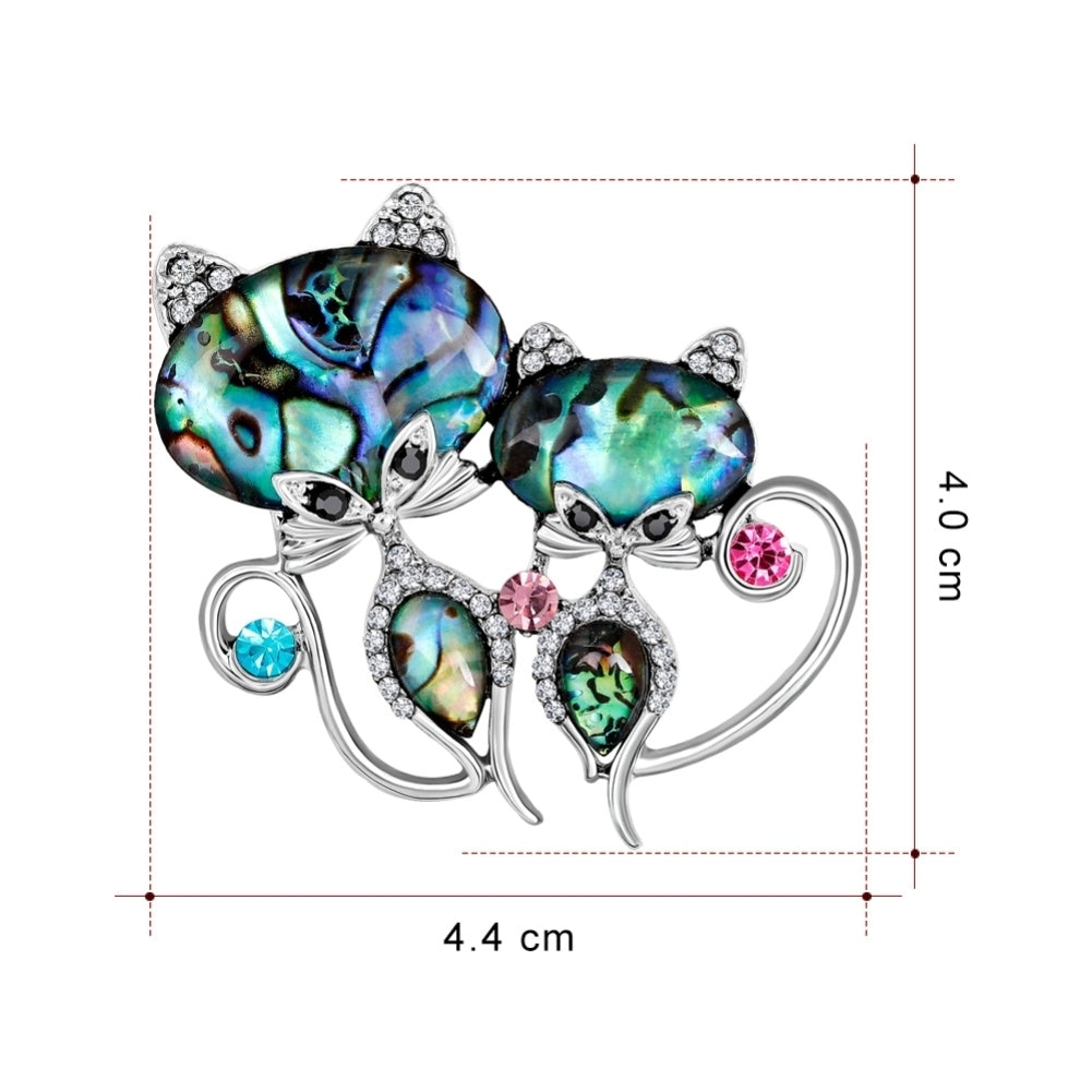 Fashion Women Couple Cat Brooch Pin Rhinestone Inlaid Badge Hat Bag Dress Decor Image 9