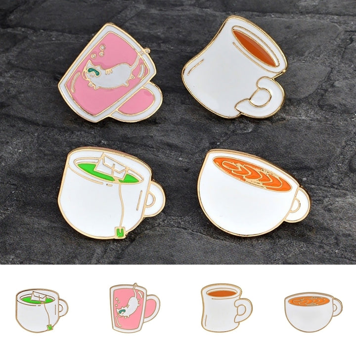 4Pcs Tea Cup Coffee Enamel Brooch Pin Cartoon Badge Jeans Collar Jewelry Set Image 1