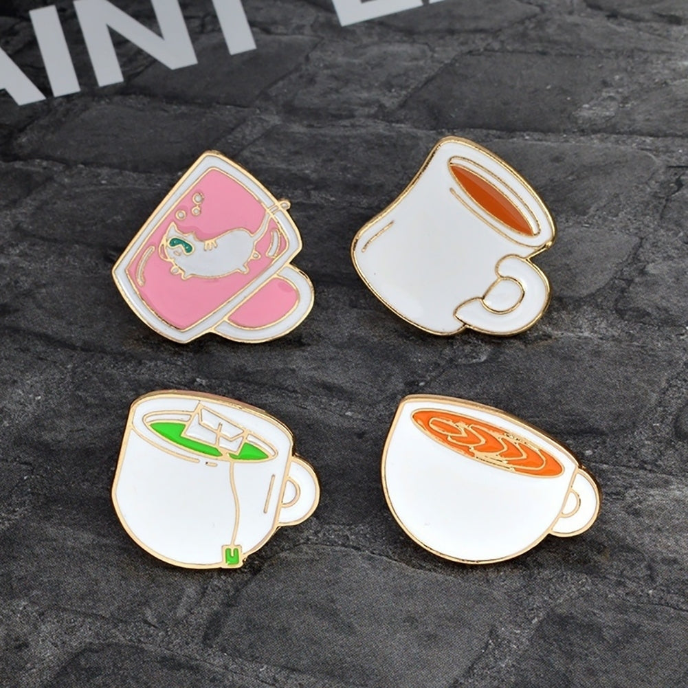 4Pcs Tea Cup Coffee Enamel Brooch Pin Cartoon Badge Jeans Collar Jewelry Set Image 3