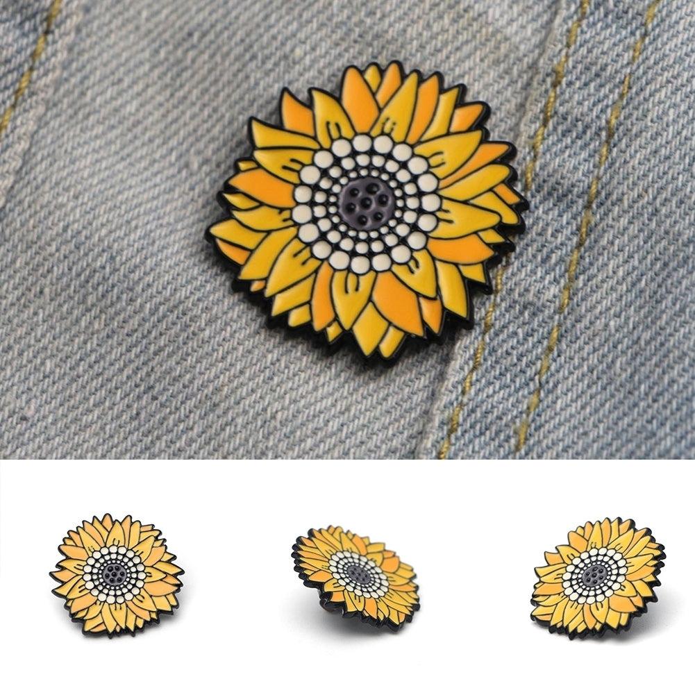 Fashion Unisex Sunflower Brooch Pin Badge Enamel Backpack Bag Jeans Decoration Image 1