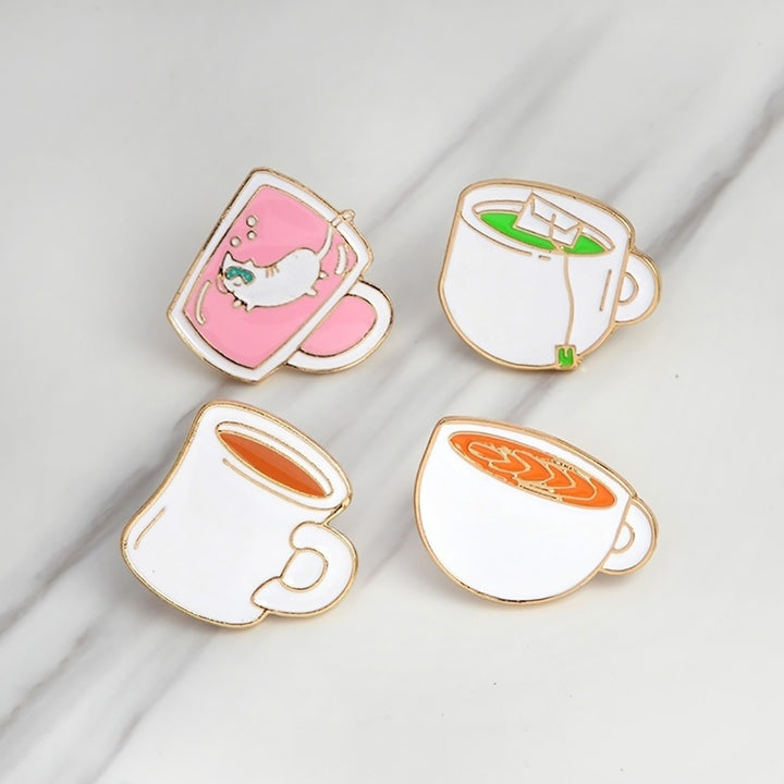 4Pcs Tea Cup Coffee Enamel Brooch Pin Cartoon Badge Jeans Collar Jewelry Set Image 7