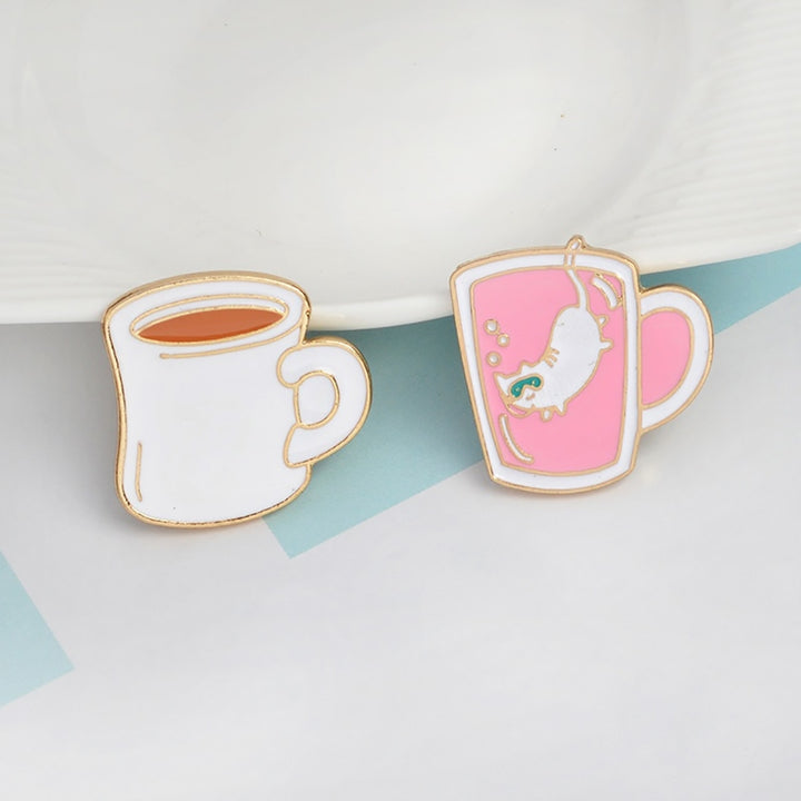 4Pcs Tea Cup Coffee Enamel Brooch Pin Cartoon Badge Jeans Collar Jewelry Set Image 9