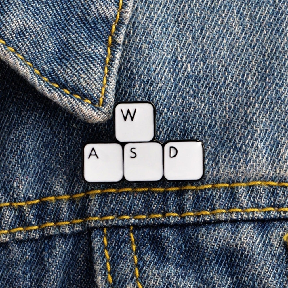 WASD Gaming Keyboard Enamel Computer Gamer Denim Jacket Lapel Brooch Pin Badge Image 1