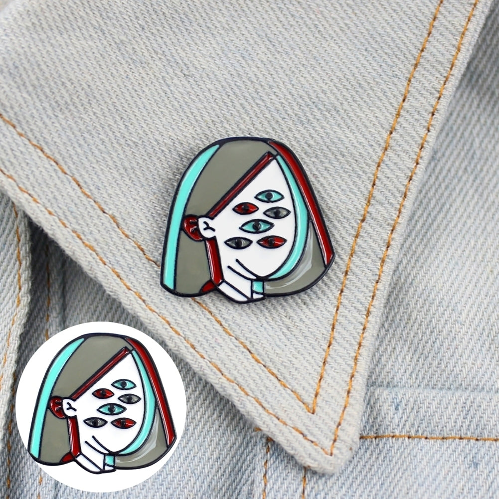 Novelty Girl Multi Eyes Enamel Lapel Brooch Pin Badge Denim Bag Jewelry Decor Image 1