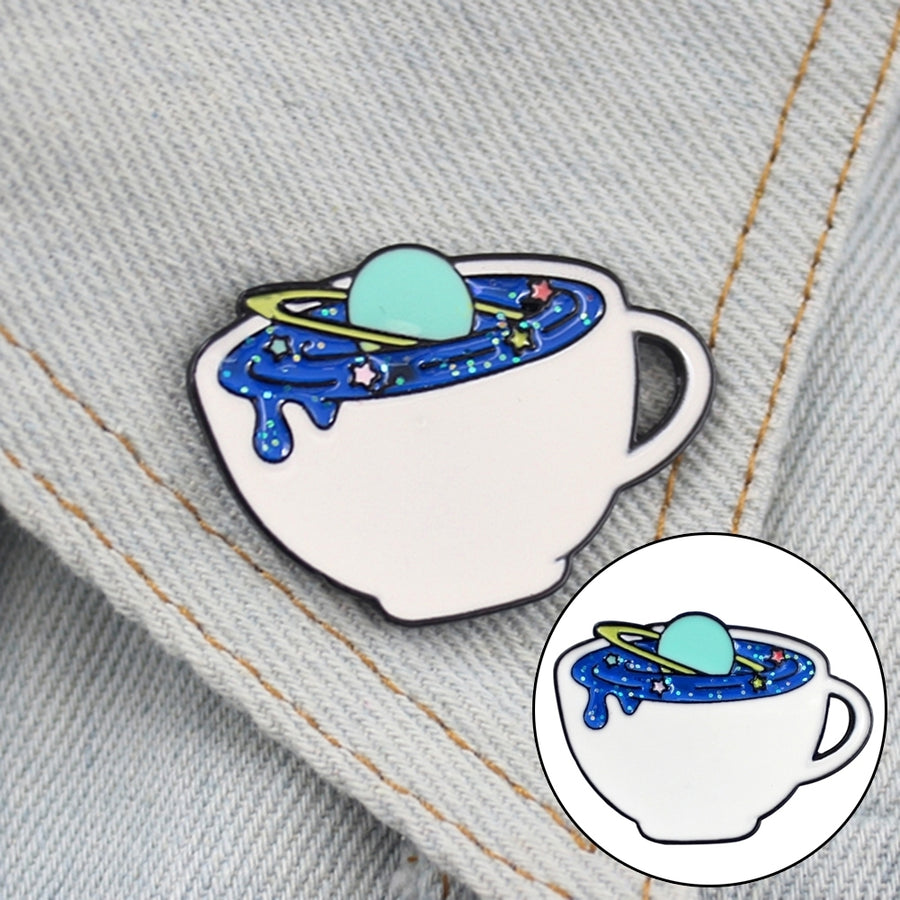 Cool Enamel Planet Cup Women Denim Shirt Lapel Brooch Pin Button Badge Jewelry Image 1