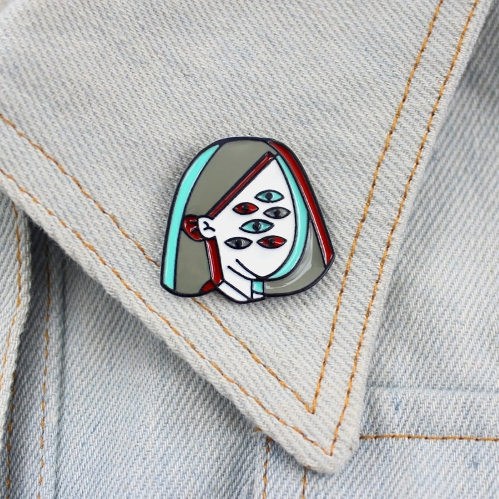 Novelty Girl Multi Eyes Enamel Lapel Brooch Pin Badge Denim Bag Jewelry Decor Image 4