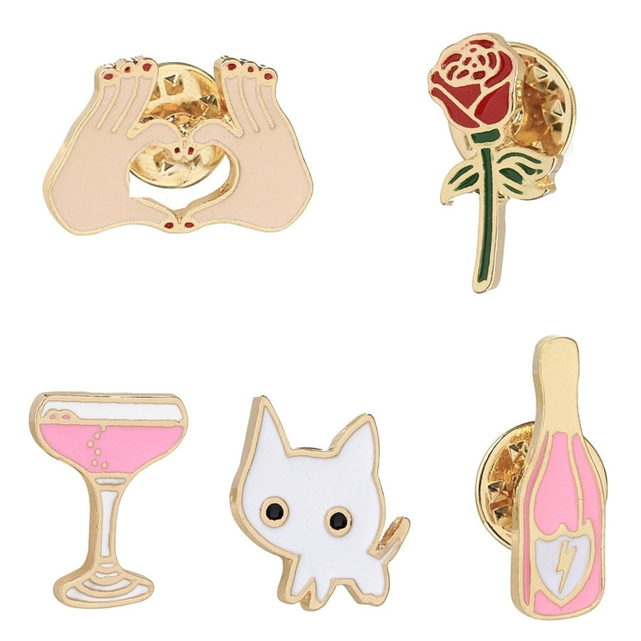 Cartoon Enamel Cat Wine Rose Brooch Pin Jeans Bag Shirt Collar Badge Decor Gift Image 1