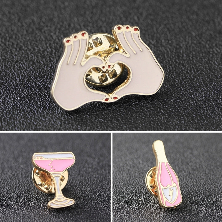 Cartoon Enamel Cat Wine Rose Brooch Pin Jeans Bag Shirt Collar Badge Decor Gift Image 2