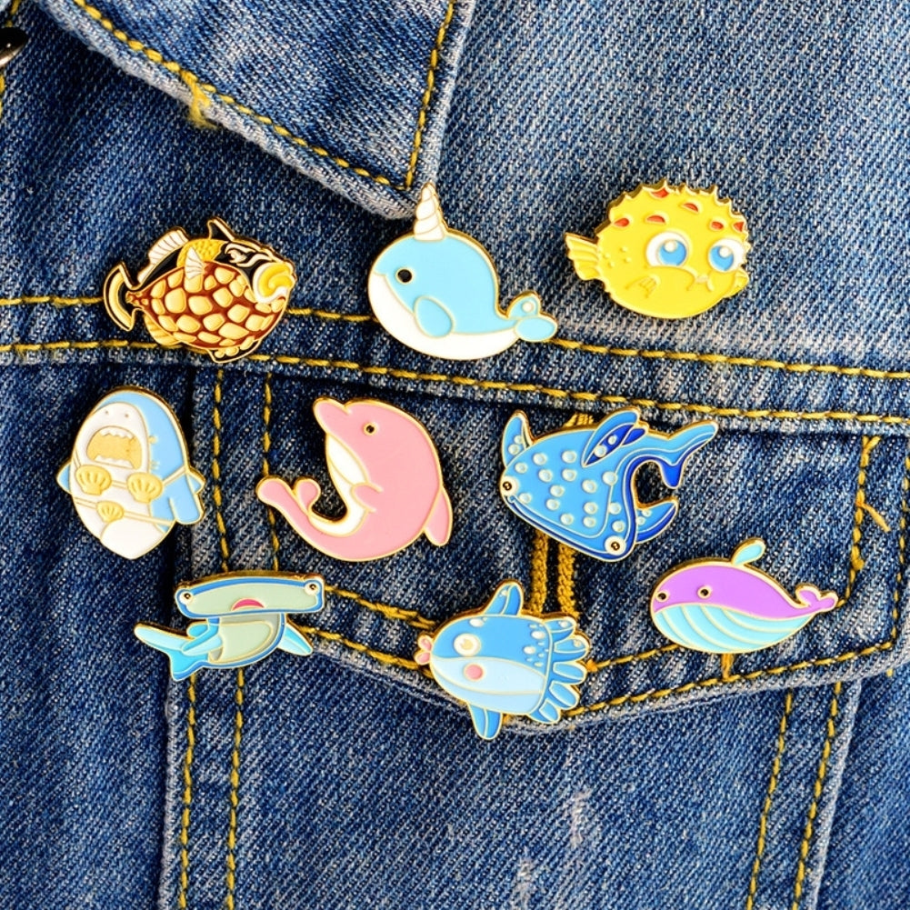 Ocean Style Brooch Pin Cartoon Fish Sea Horse Dolphin Badge Denim Coat Decor Image 1