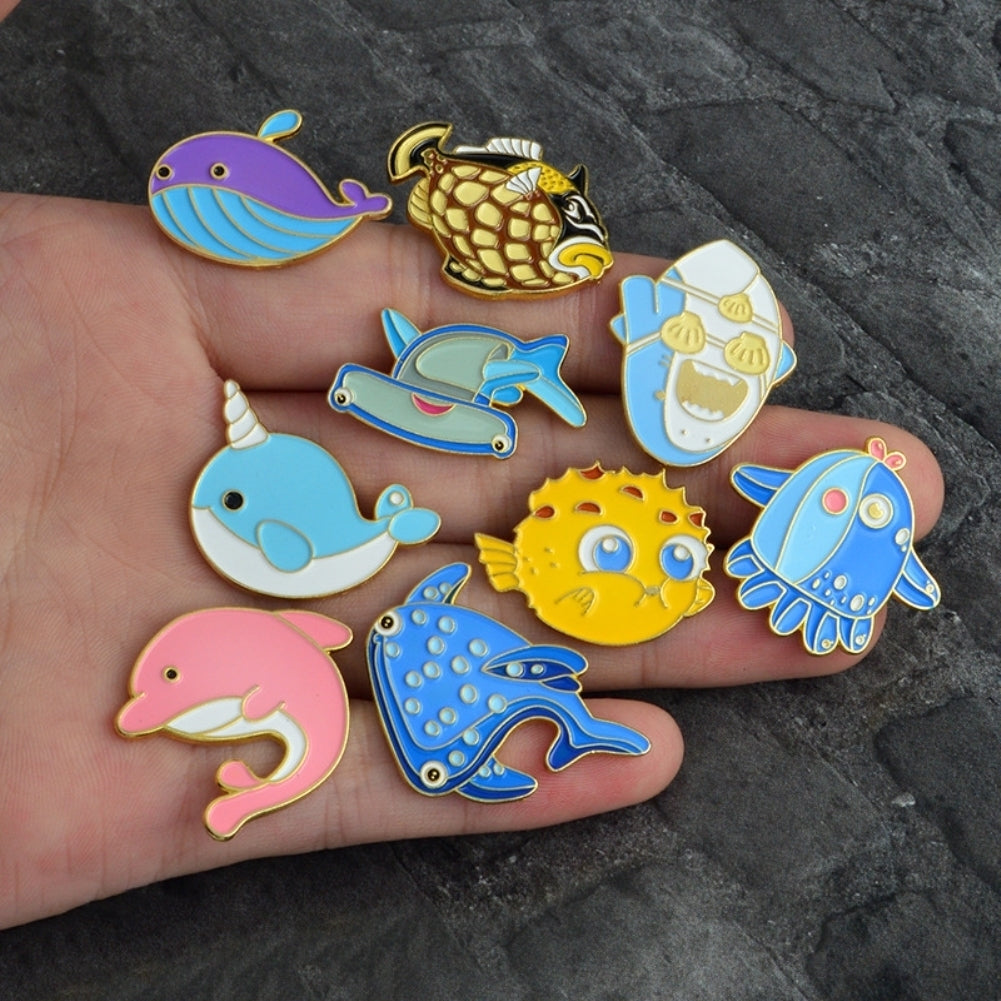 Ocean Style Brooch Pin Cartoon Fish Sea Horse Dolphin Badge Denim Coat Decor Image 7