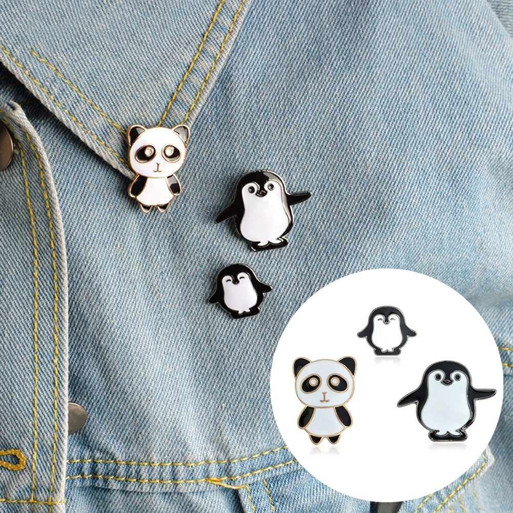 Cute Women Cartoon Panda Penguin Enamel Brooch Pin Button Badge Lapel Jewelry Image 1