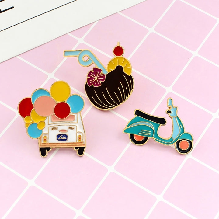 Cute Balloon Bus Fruit Juice Pattern Enamel Brooch Pin Kids Clothing Bag Hat Decor Image 4