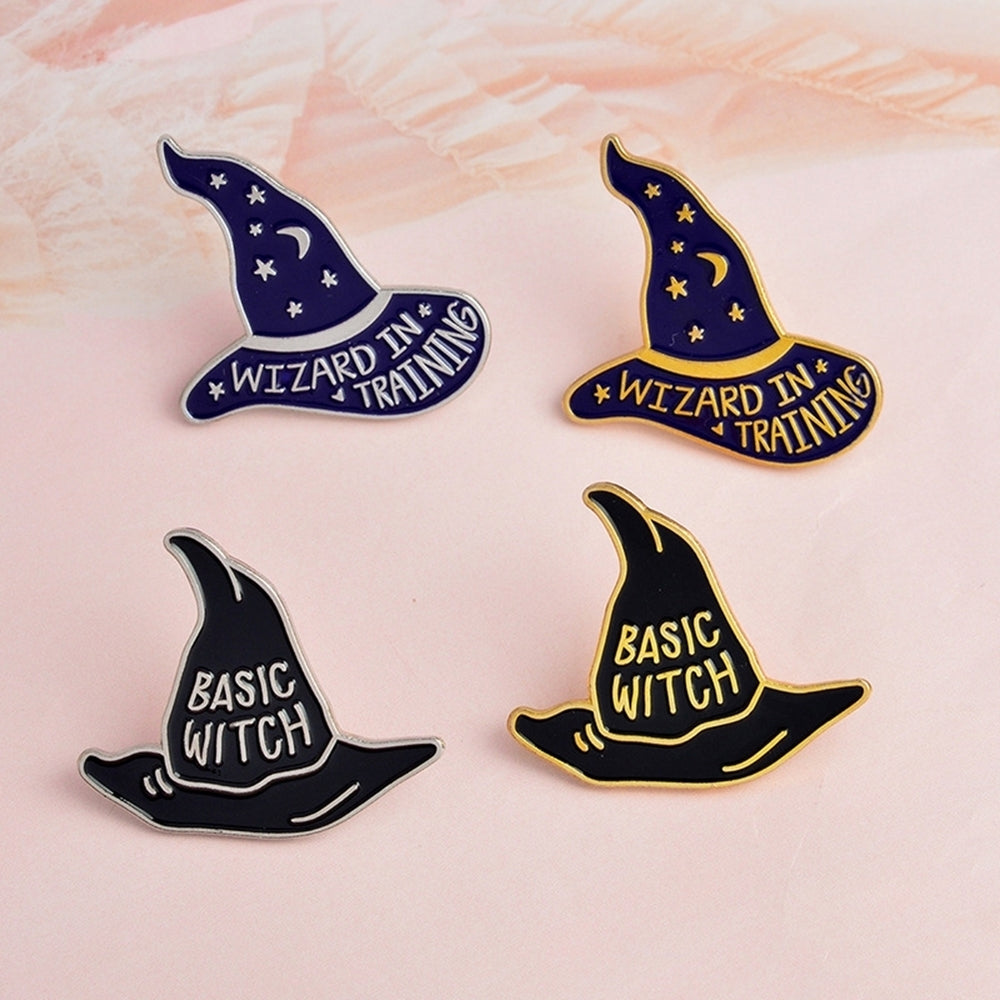 Fashion Unisex Witch Cap Letter Brooch Pin Badge Enamel Jacket Denim Jewelry Image 2