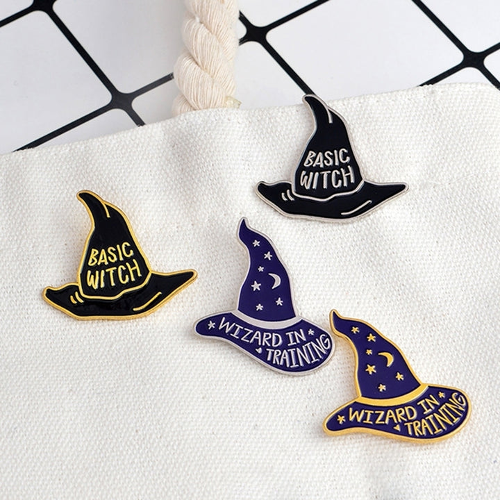 Fashion Unisex Witch Cap Letter Brooch Pin Badge Enamel Jacket Denim Jewelry Image 4