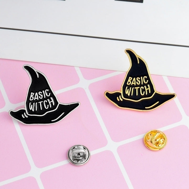 Fashion Unisex Witch Cap Letter Brooch Pin Badge Enamel Jacket Denim Jewelry Image 4