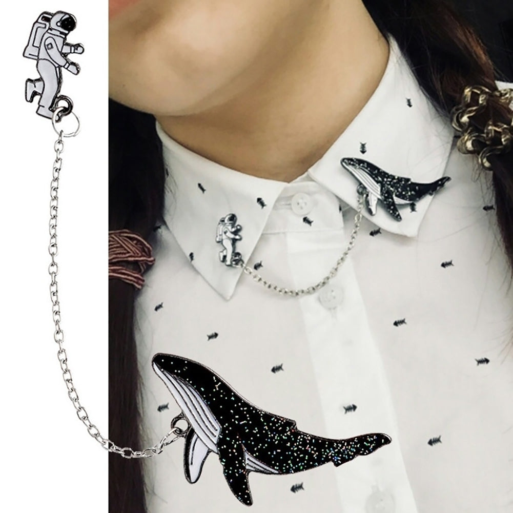 1Set Clothes Lapel Badge Cute Cartoon Spaceman Whale Pattern Enamel Brooch Pin Image 1