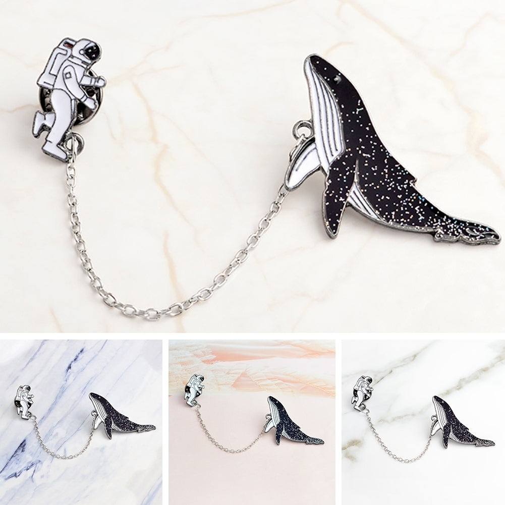 1Set Clothes Lapel Badge Cute Cartoon Spaceman Whale Pattern Enamel Brooch Pin Image 2