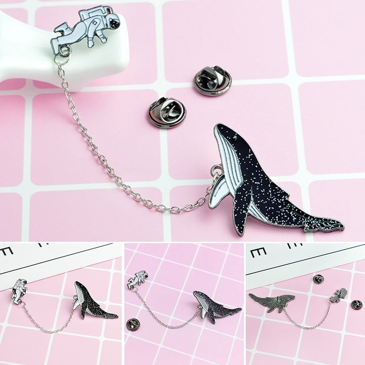 1Set Clothes Lapel Badge Cute Cartoon Spaceman Whale Pattern Enamel Brooch Pin Image 3