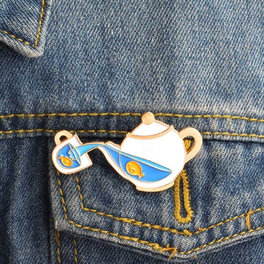 Cartoon Tea Pot Cup Enamel Badge Clothes Decor Coat Jeans Collar Brooch Pin Image 1