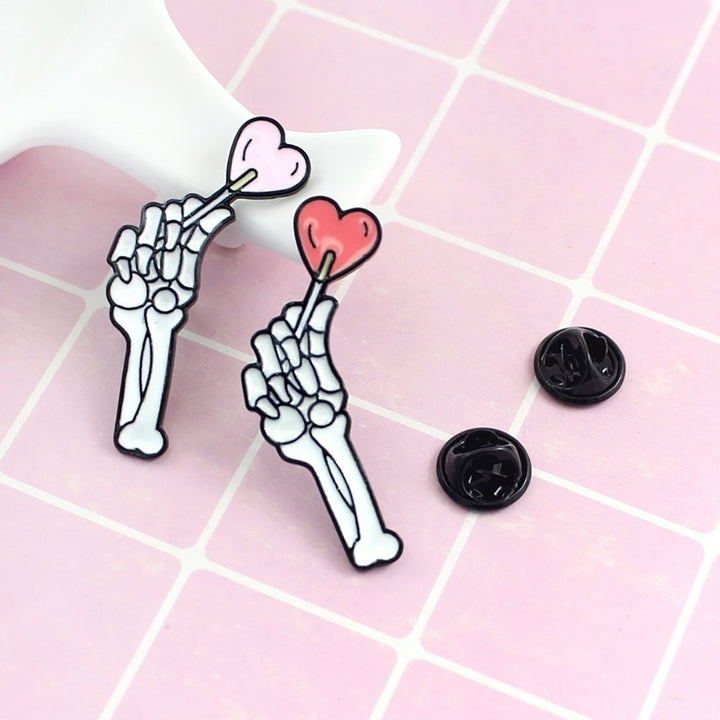 Skeleton Hand Brooch Pin Denim Lapel Enamel Badge Love Heart Image 7