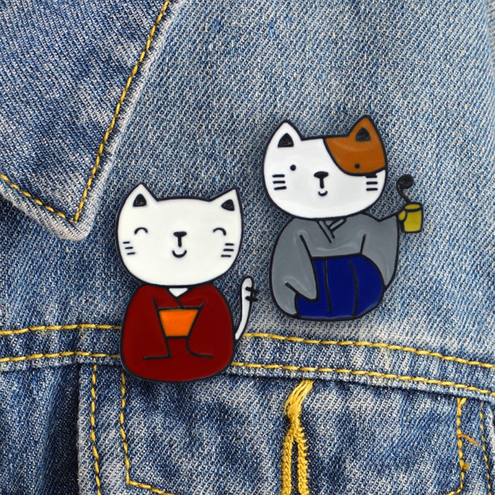 1Pc Unisex Kimono Animal Cat Pattern Enamel Brooch Pin Clothes Badge Jewelry Image 4