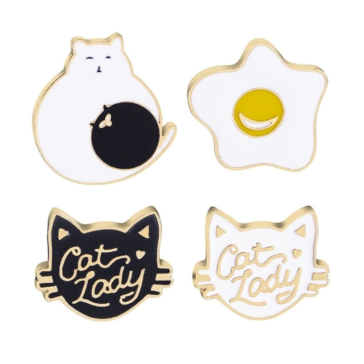 Creative Cartoon Cat Egg Shape Badge Women Clothes Enamel Letter Brooch Pin Image 6