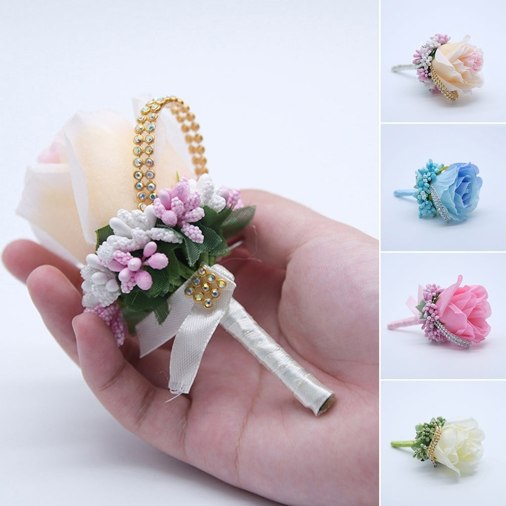 Exquisite Cloth Rose Faux Flower Brooch Pin Decor Groom Bridal Wedding Ornament Image 1