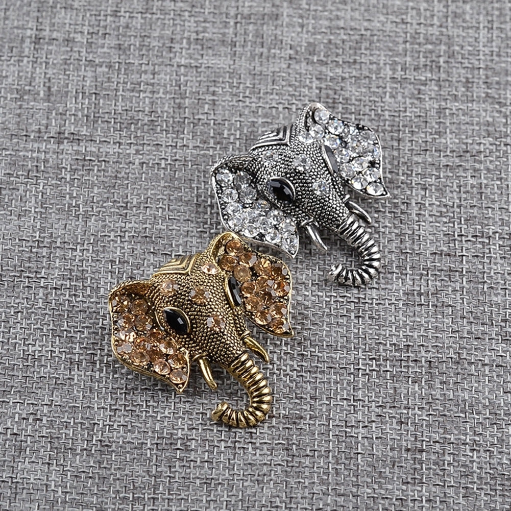 Shining Rhinestones Elephant Head Brooch Pin Garment Hat Collar Decor Badge Image 2