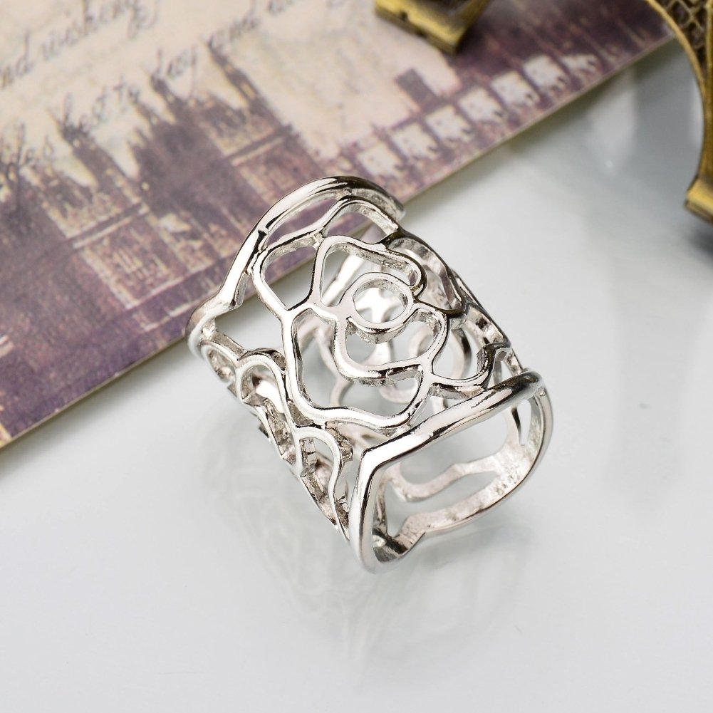 Fashion Women Openwork Carved Rose Pattern Scarf Ring Buckle Shawl Clip Jewelry Image 3