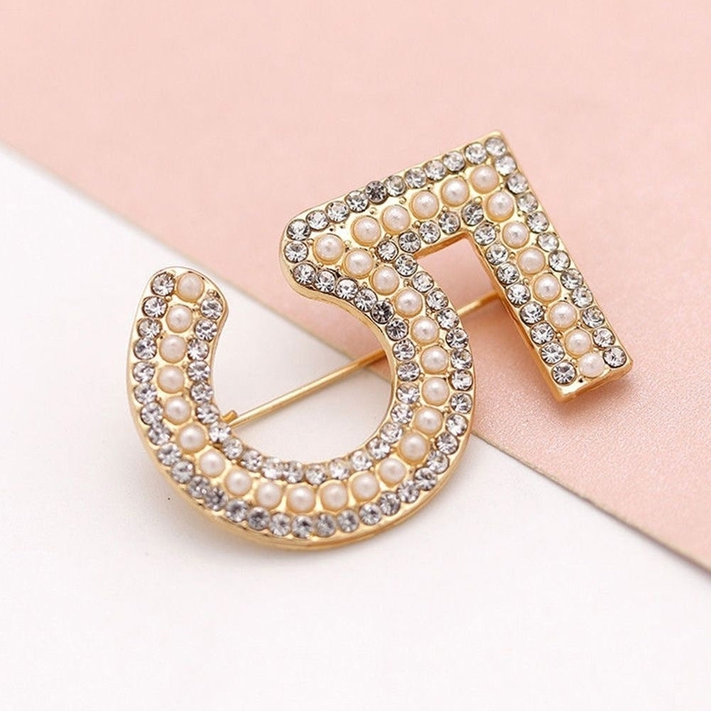 Fashion Women 5 Figure Faux Pearl Rhinestone Badge Brooch Pin Clothes Jewelry Image 12