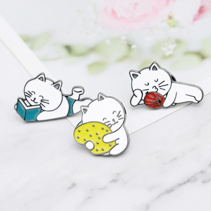 Cartoon Cute Sleeping Cat Enamel Brooch Pin Badge Clothes Decor Jewelry Gift Image 1