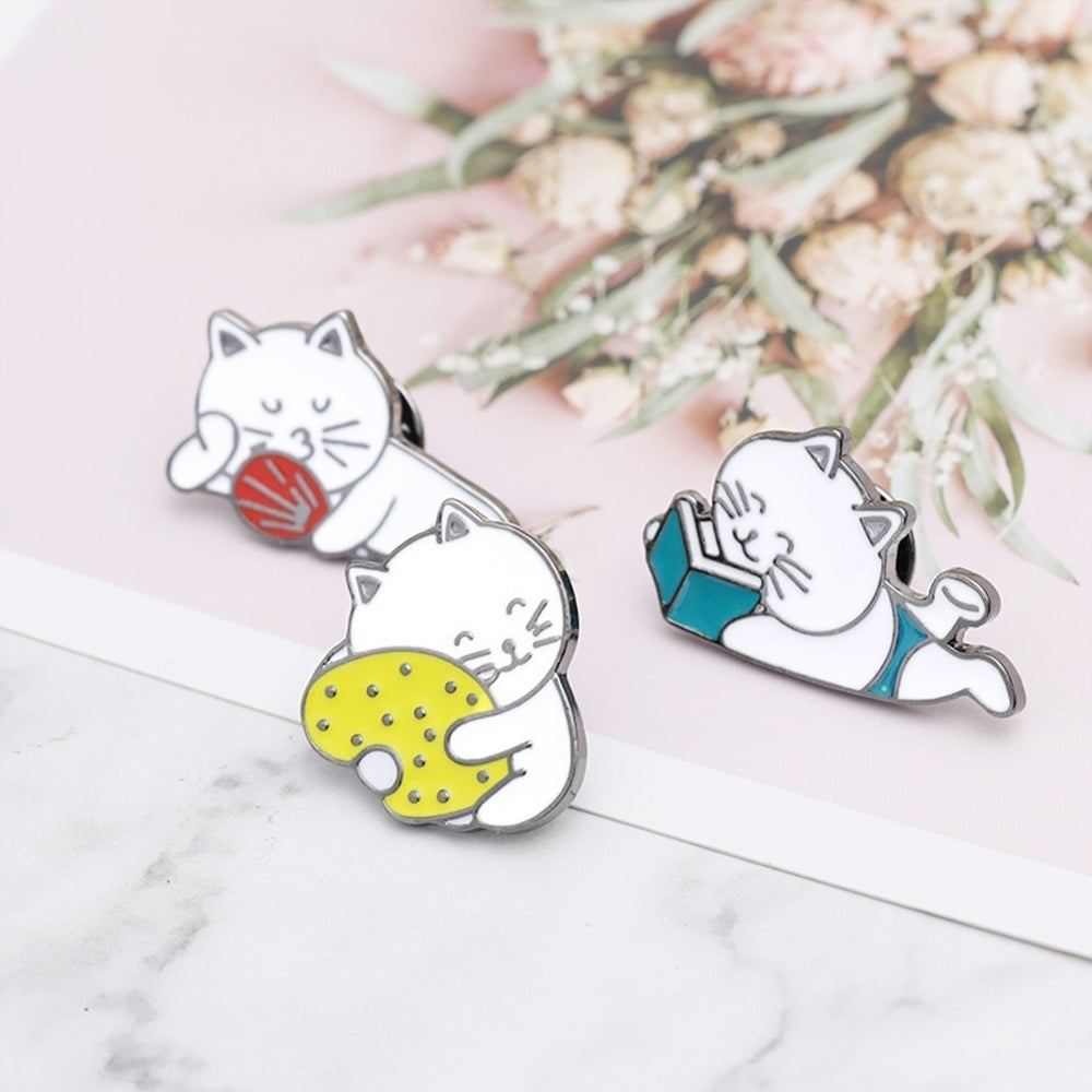 Cartoon Cute Sleeping Cat Enamel Brooch Pin Badge Clothes Decor Jewelry Gift Image 2