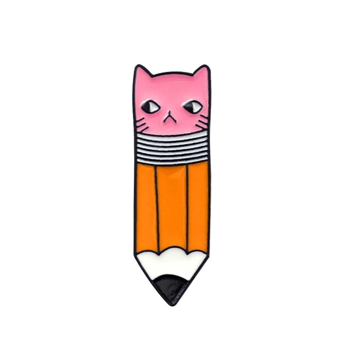 Cute Pencil with Cat Face Eraser Metal Enamel Brooch Pin Denim Backpack Badge Image 3