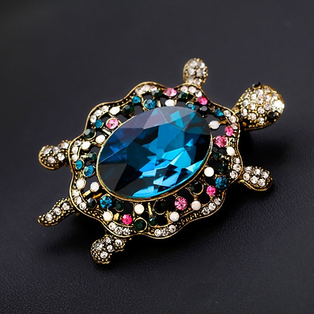 Fashion Enamel Cartoon Turtle Rhinestones Faux Gem Inlaid Brooch Pin Jewelry Image 3