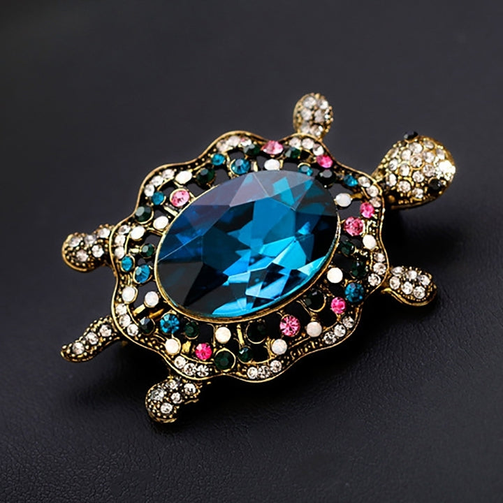 Fashion Enamel Cartoon Turtle Rhinestones Faux Gem Inlaid Brooch Pin Jewelry Image 3