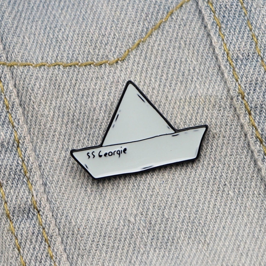 Small Paper Boat Enamel Alloy Unisex Brooch Pin Coat Sweater Shirt Ornament Image 1