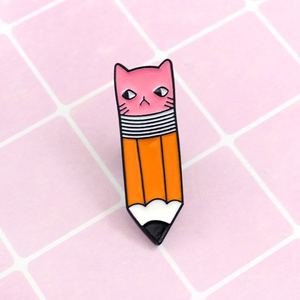 Cute Pencil with Cat Face Eraser Metal Enamel Brooch Pin Denim Backpack Badge Image 8