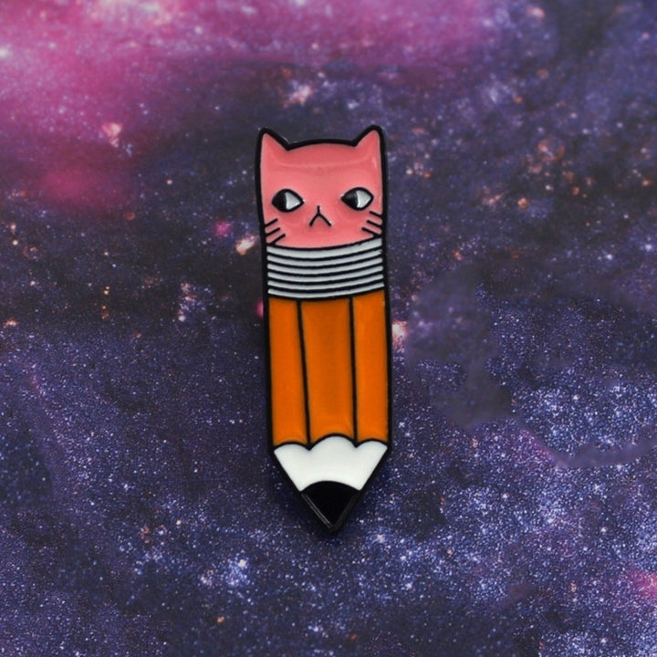 Cute Pencil with Cat Face Eraser Metal Enamel Brooch Pin Denim Backpack Badge Image 10