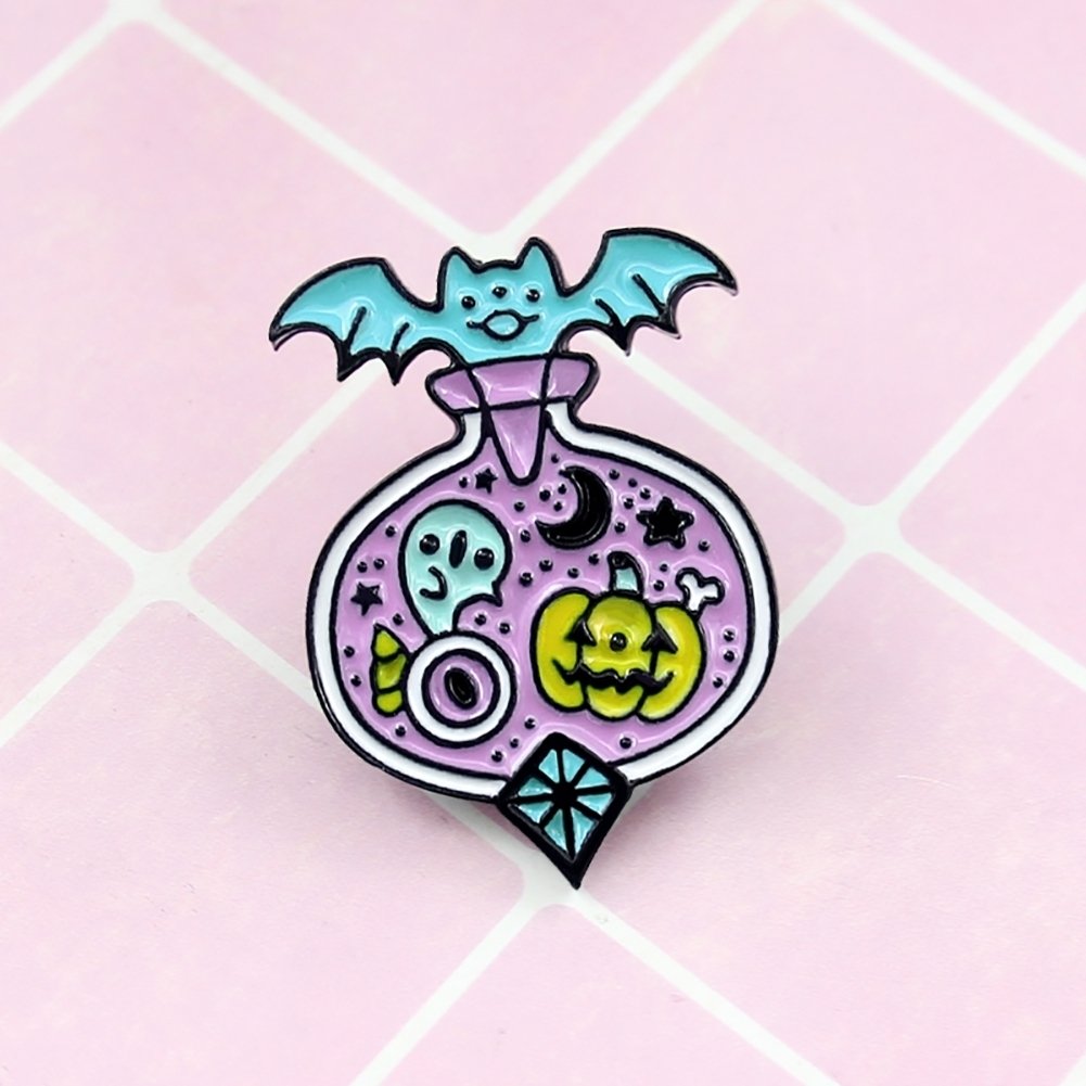 Unique Cartoon Bat Pumpkin Cart Enamel Brooch Pin Denim Badge Image 2