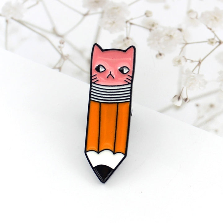 Cute Pencil with Cat Face Eraser Metal Enamel Brooch Pin Denim Backpack Badge Image 11