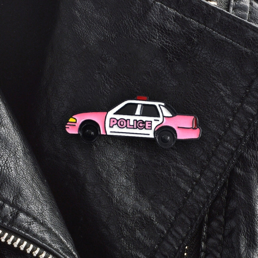 Cartoon Police Car Enamel Brooch Pin Men Women Denim Backpack Decor Party Badge Image 1