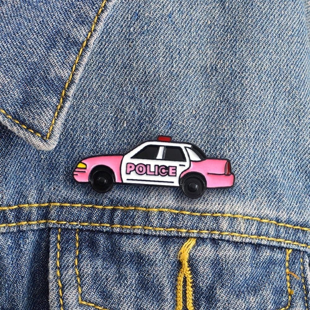 Cartoon Police Car Enamel Brooch Pin Men Women Denim Backpack Decor Party Badge Image 2