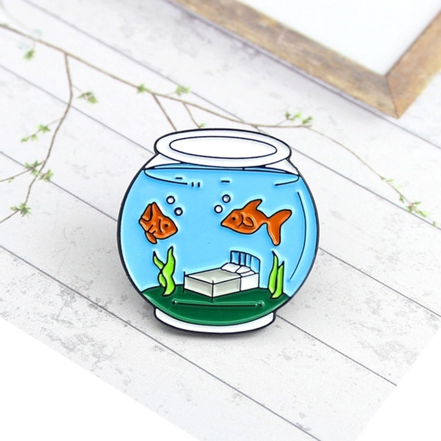 Cute Goldfish Fish Tank Enamel Brooch Pin Lapel Denim Jeans Coat Badge Jewelry Image 1